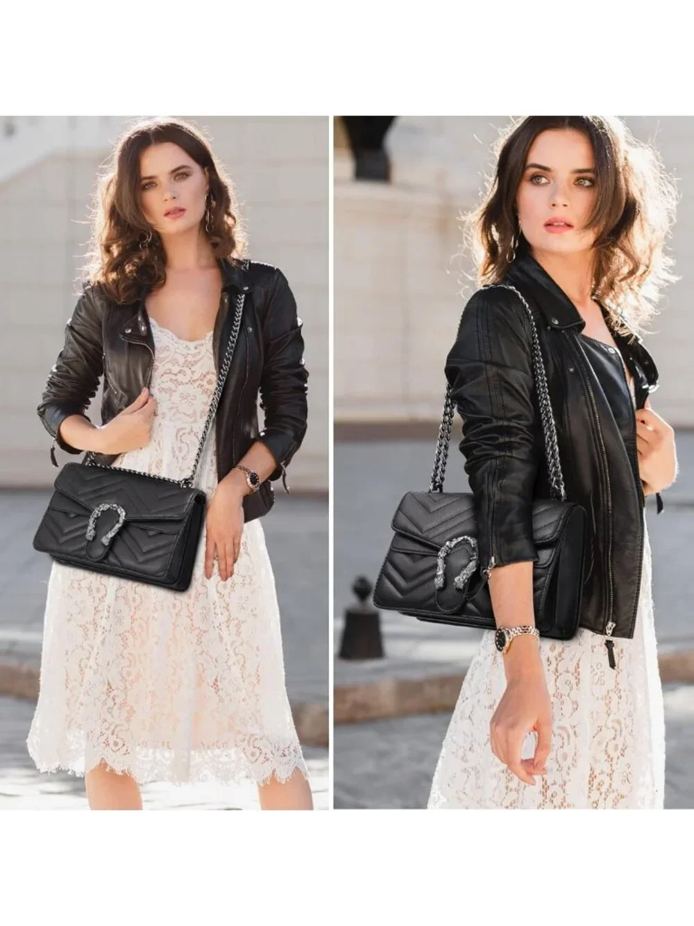Stylish Snake Print Crossbody Bag - Leather Clutch Purse with Chain Strap for